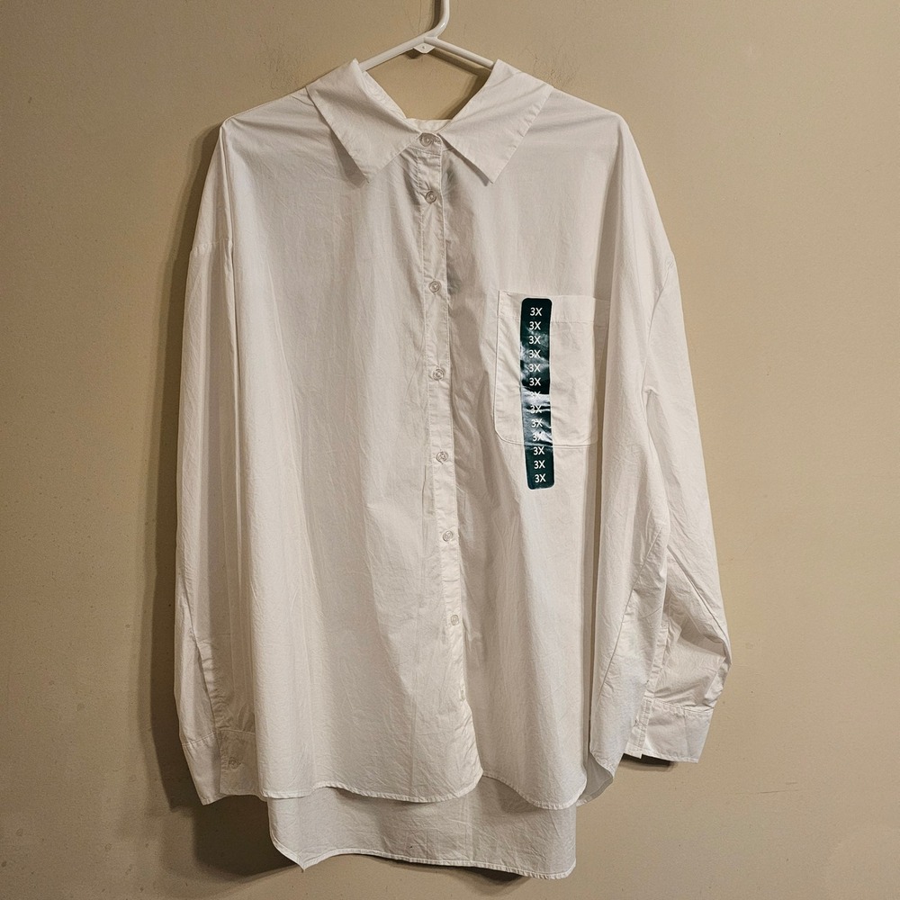 Edited by Remi Bader Oversized Shirt Womens 3X White Cotton Button Down ERW7003